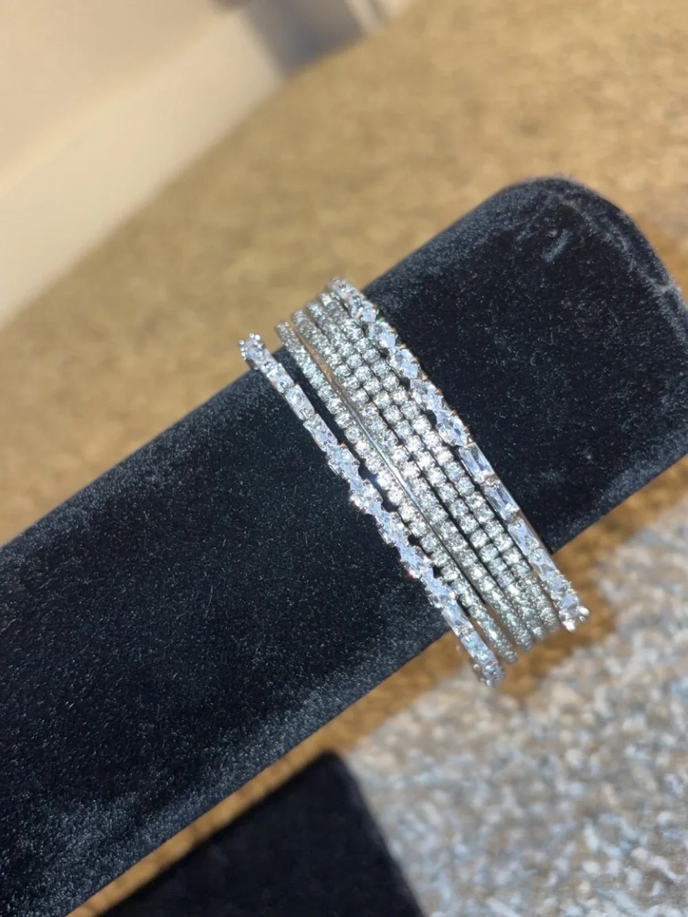 Sparkling Silver Multi-Row Crystal Stretch Bracelet - Picture 3 of 7